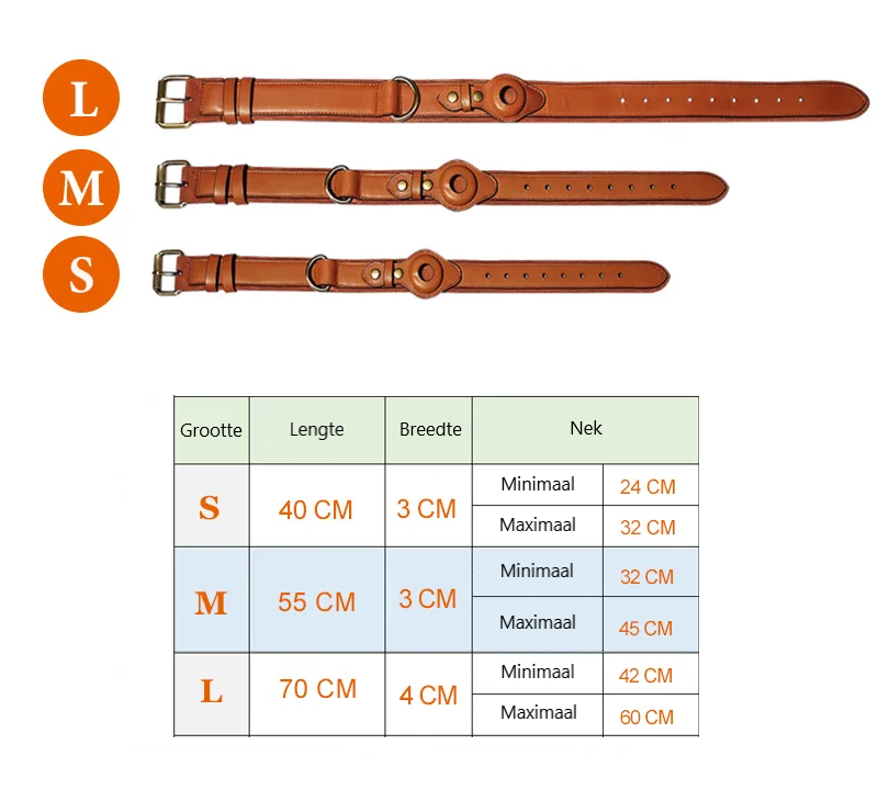 Leren hondenhalsband met geïntegreerde apple airtag houder