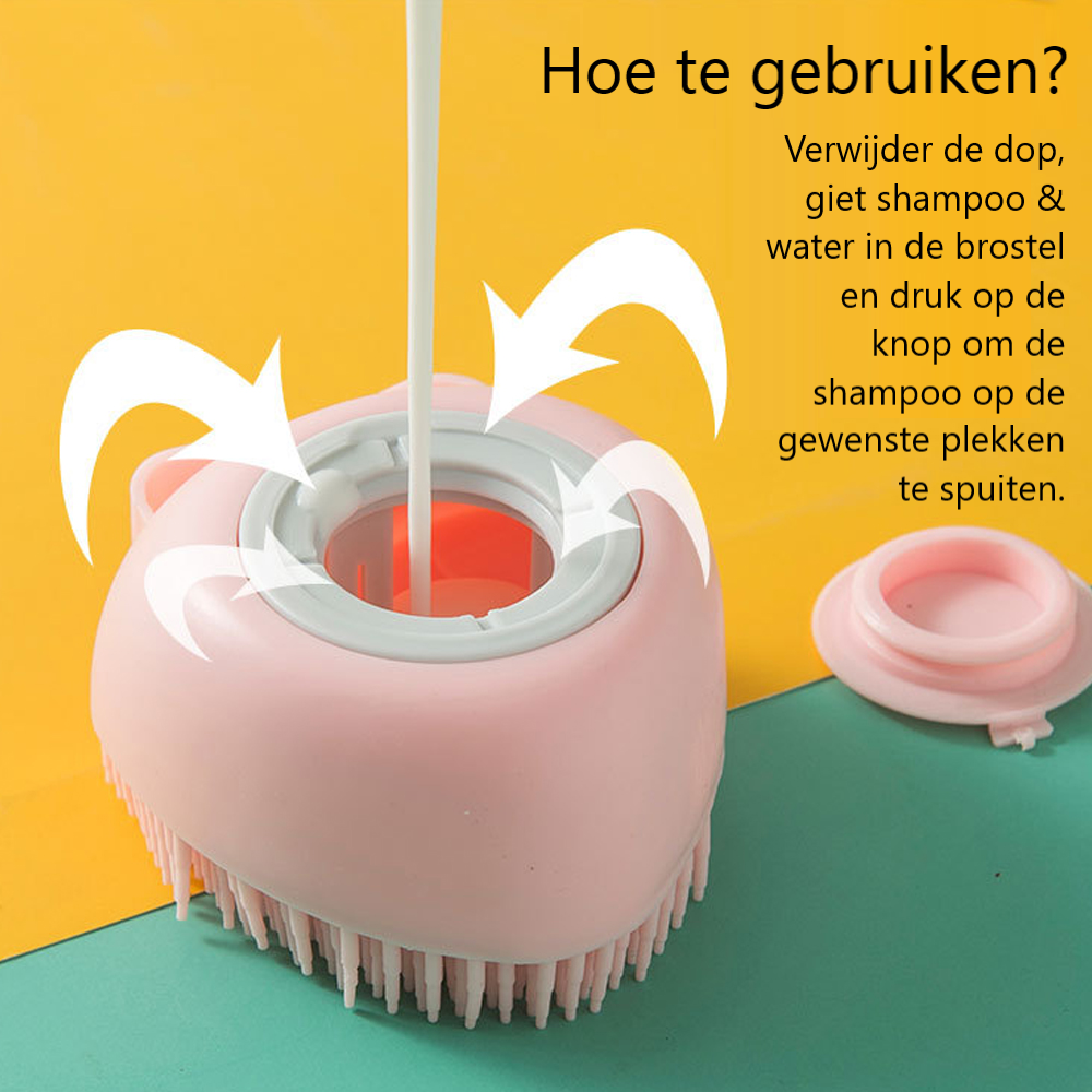 Efficiënte douche en massage borstel voor honden en katten in diverse kleuren en vormen.