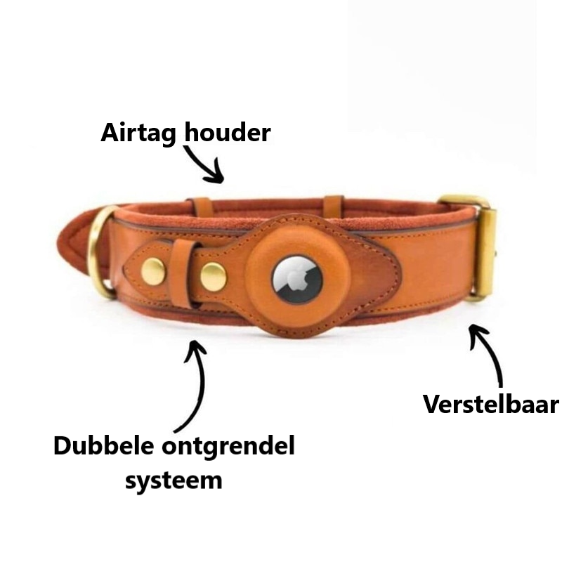 Leren hondenhalsband met geïntegreerde apple airtag houder