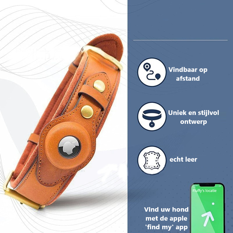 Leren hondenhalsband met geïntegreerde apple airtag houder