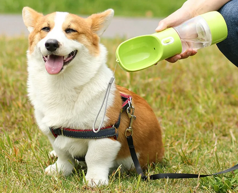 Draagbare honden drinkfles met waterdispenser en voerbakje voor voedsel- 260ml
