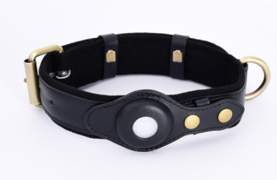Leren hondenhalsband met geïntegreerde apple airtag houder