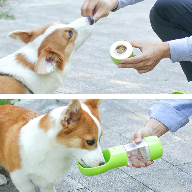 Draagbare honden drinkfles met waterdispenser en voerbakje voor voedsel- 260ml