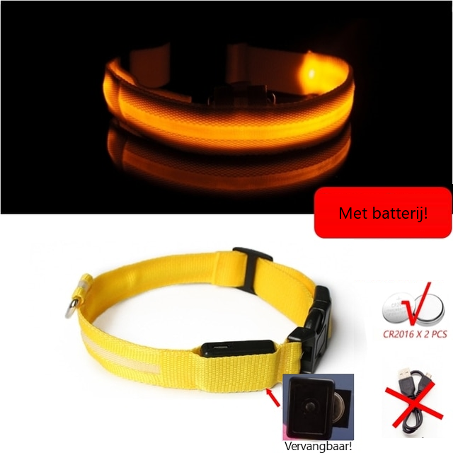 Lichtgevende hondenhalsband in alle kleuren en maten- oplaadbaar of met batterij