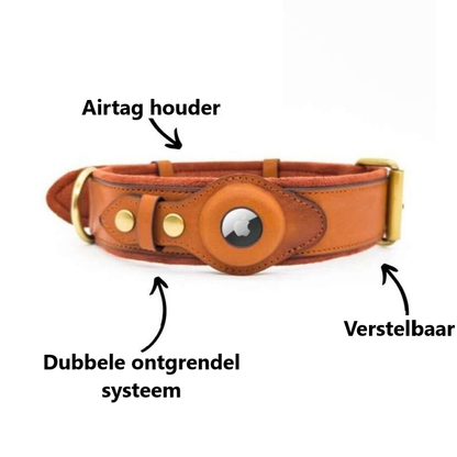 Leren hondenhalsband met geïntegreerde apple airtag houder
