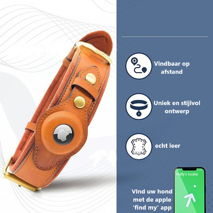 Leren hondenhalsband met geïntegreerde apple airtag houder