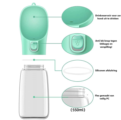 Draagbare honden drinkfles met waterdispenser-350ml & 550ml